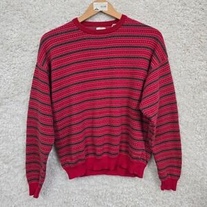 Gap‎ Vintage Fair Isle Striped Sweater Mens Medium Red Cotton Crewneck 90s